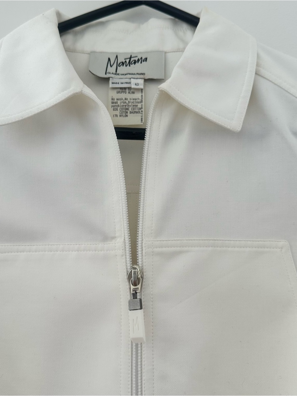 CLAUDE MONTANA White Zip-Front Belted Jacket - Picture 3 of 8